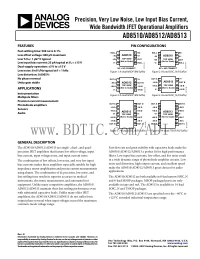 Analog Devices AD8510/AD8512/AD8513 JFET Operational Amplifiers Handbook - cover page