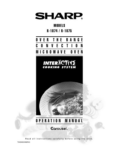 Sharp R-1874 / R-1875 Microwave Oven Operation Manual - cover page