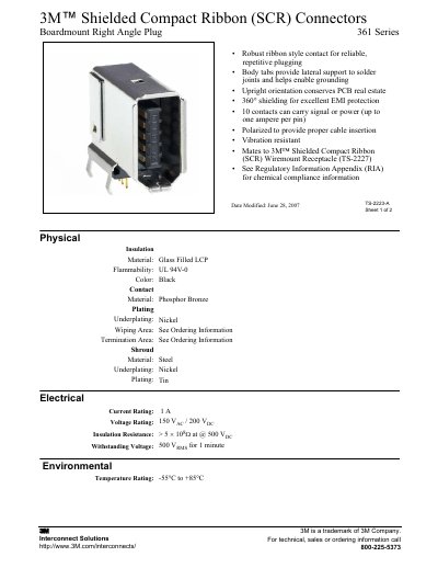 3M 361 Series Shielded Compact Ribbon (SCR) Connectors Datasheet - cover page