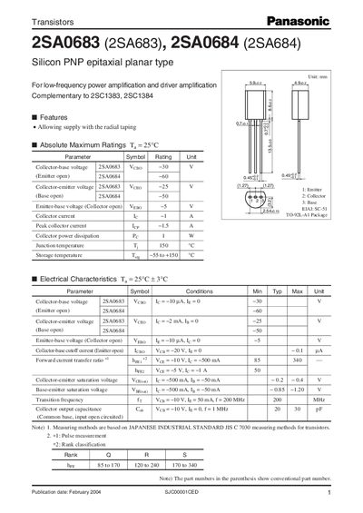 Panasonic 2SA0683 (2SA683) 2SA0684 (2SA684) Manual - cover page