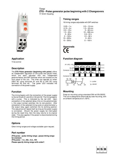 Timer ZTG Pulse Generator Product Leaflet - cover page