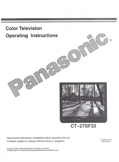 Panasonic CT-27SF33 Color Television Operating Instructions - cover page