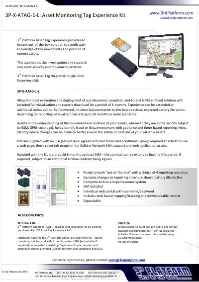 3rd Platform 3P-X-ATAG-1-L Asset Monitoring Tag Experience Kit Handbook - cover page