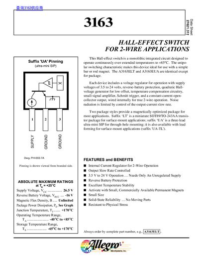 Allegro 3163 Hall-Effect Switch 2-Wire Application Datasheet - cover page