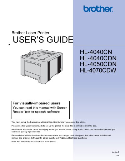 Brother HL-4040CN/HL-4040CDN/HL-4050CDN/HL-4070CDW User Manual - cover page