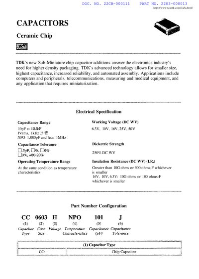 TDK Ceramic Chip Capacitors Datasheet - cover page