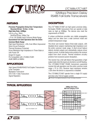 Linear Technology LTC1686/LTC1687 RS485 Transceiver Datasheet - cover page