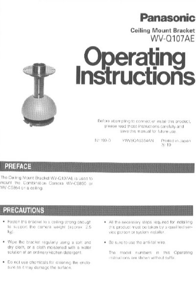 Panasonic WV-Q107AE Ceiling Mount Bracket Installation Guide - cover page