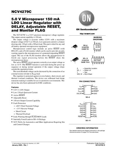 ON Semiconductor NCV4279C 5.0 V Micropower LDO Linear Regulator Datasheet - cover page