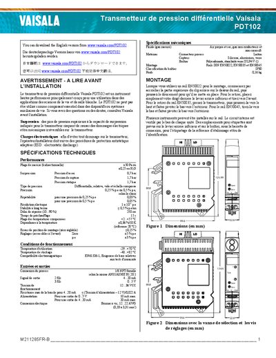 Vaisala PDT102 Quick Start Guide - cover page