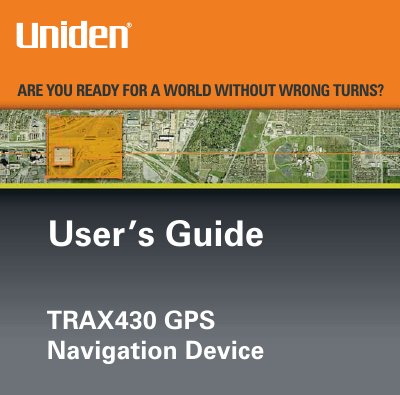 Uniden TRAX430 GPS Navigation Device User's Guide - cover page