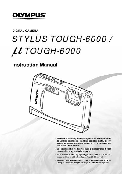 Olympus STYLUS TOUGH-6000/LL Digital Camera Instruction Manual - cover page