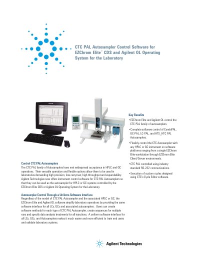CTC Analytics PAL Autosampler Control Software for EZChrom Elite and Agilent OL - cover page