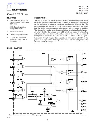Unitrode UCC1776/UCC2776/UCC3776 Quad FET Driver Datasheet - cover page
