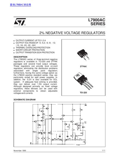 STMicroelectronics L7900AC Series Negative Voltage Regulator Datasheet - cover page