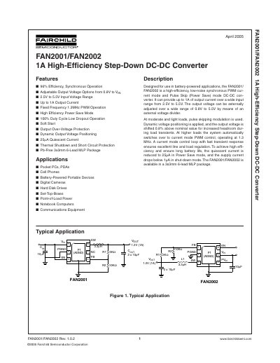 Fairchild FAN2001/FAN2002 1A High-Efficiency Step-Down DC-DC Converter Datasheet - cover page