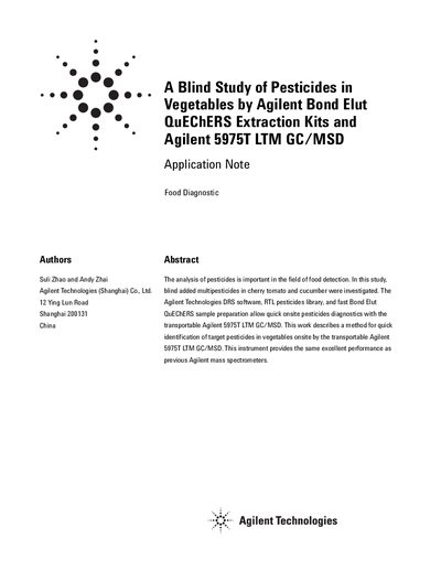 Agilent 5975T LTM GC/MSD Pesticide Analysis Application Note - cover page