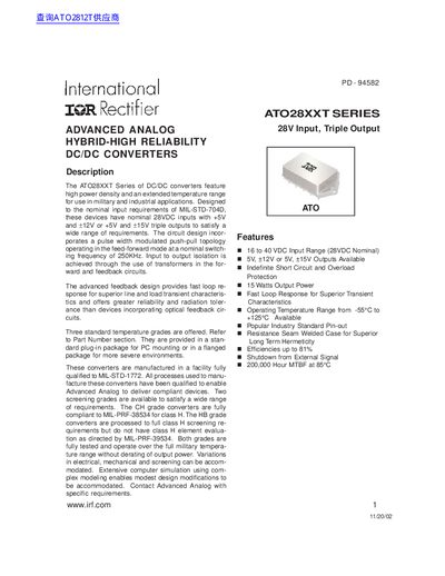 International Rectifier ATO28XXT Series DC/DC Converter Datasheet - cover page
