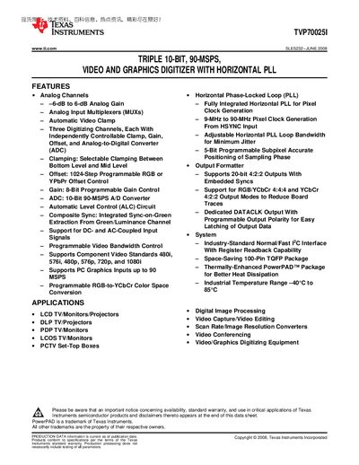 TEXAS INSTRUMENTS TVP70025I Manual - cover page