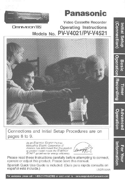 Panasonic PV-V4021/V4521 VCR Operating Instructions - cover page