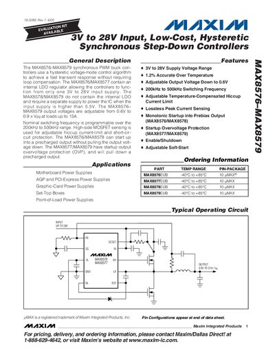 Maxim MAX8576/MAX8577/MAX8578/MAX8579 Synchronous Buck Controller Datasheet - cover page