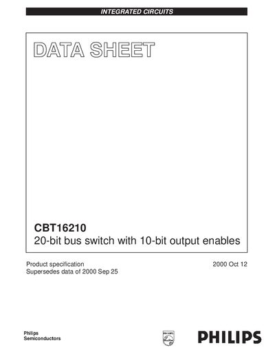PHILIPS CBT16210 20-bit bus switch with 10-bit output enables datasheet - cover page
