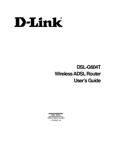 D-Link DSL-G604T Wireless ADSL Router User Manual - cover page