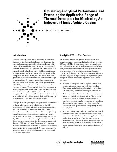 Optimizing Analytical Performance and Extending the Application Range of Thermal Desorption for Monitoring Air Indoors a - cover page
