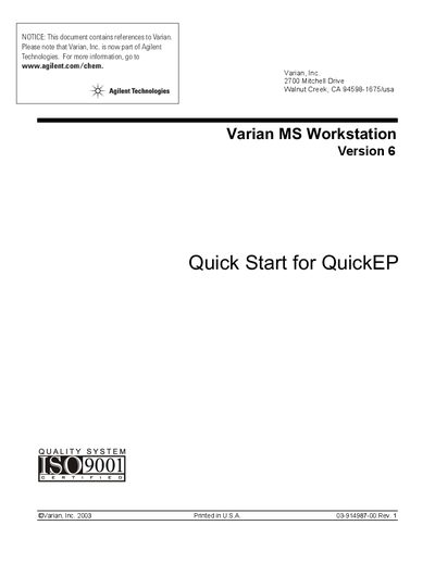 Agilent MS Workstation v6 QuickEP Quick Start Guide - cover page