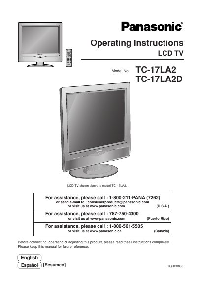 Panasonic TC-17LA2/TC-17LA2D Manual - cover page