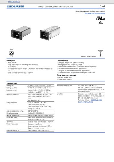 SCHURTER C20F Power Entry Module with Line Filter Datasheet - cover page