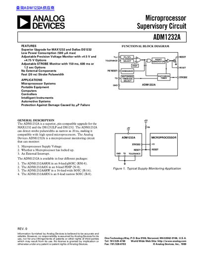 Analog Devices ADM1232A Microprocessor Supervisory Circuit Datasheet - cover page