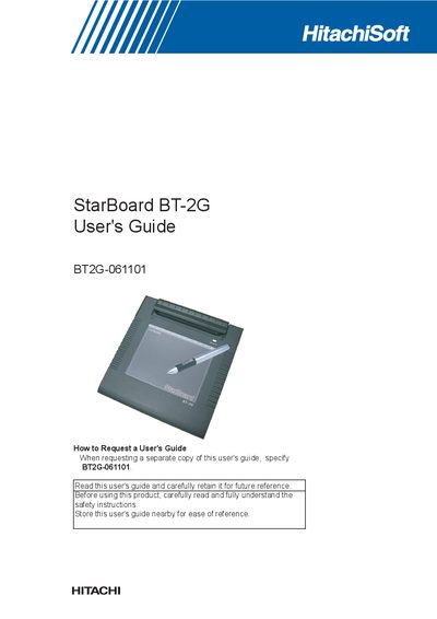 Hitachi StarBoard BT-2G User Manual - cover page