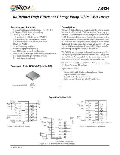 Allegro A8434 6-Channel High Efficiency Charge Pump White LED Driver Datasheet - cover page