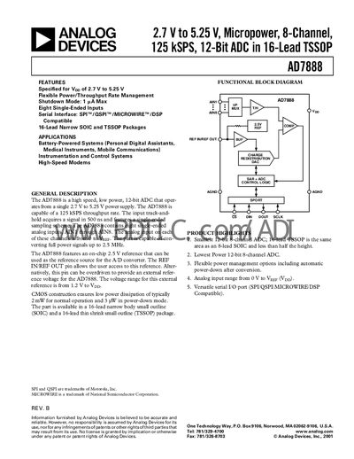 Analog Devices AD7888 Datasheet - cover page