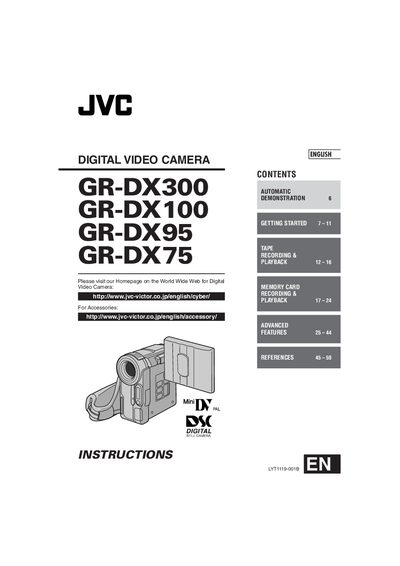 JVC GR-DX300/GR-DX100/GR-DX95/GR-DX75 Digital Video Camera User Manual - cover page