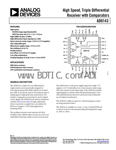 Analog Devices AD8143 Datasheet - cover page