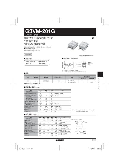 Omron G3VM-201G MOS FET Relay Manual - cover page