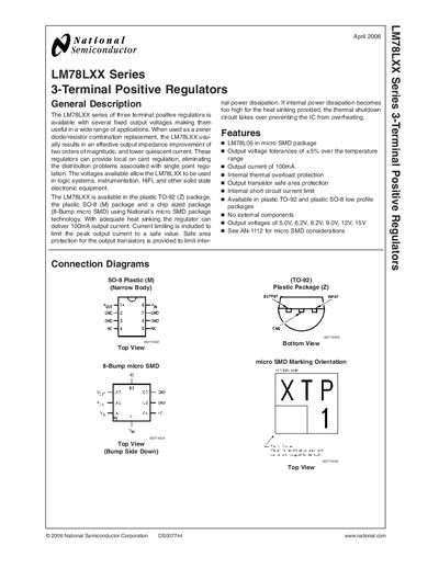 National Semiconductor LM78LXX Series 3-Terminal Positive Regulator Datasheet - cover page