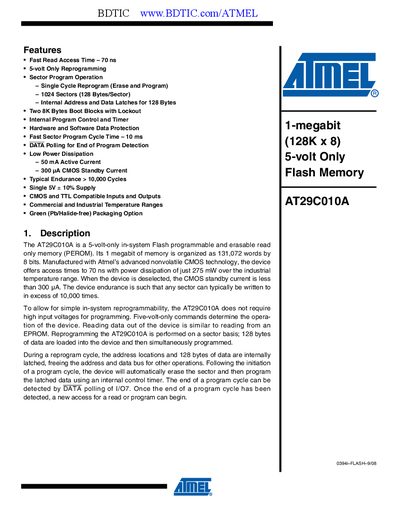 Atmel AT29C010A Datasheet - cover page