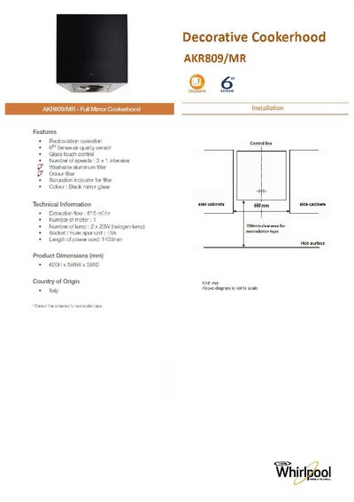 Whirlpool AKR809/MR Cooker Hood Manual - cover page