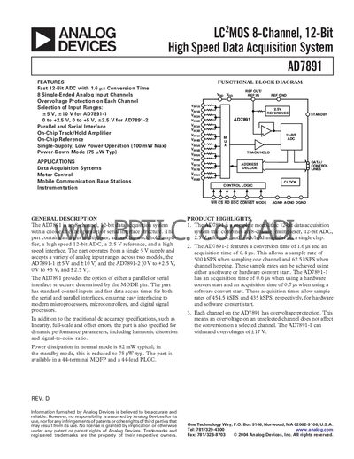 Analog Devices AD7891 Datasheet - cover page