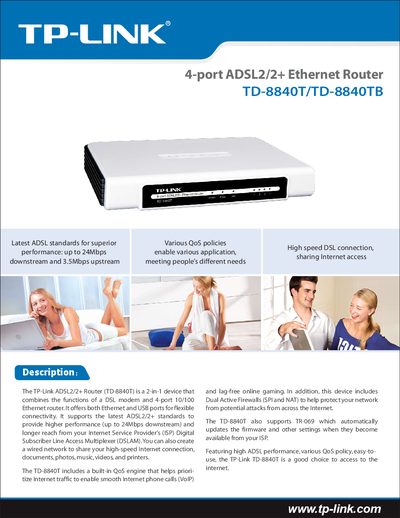 TP-Link TD-8840T/TD-8840TB 4-port ADSL2/2+ Ethernet Router User Manual - cover page