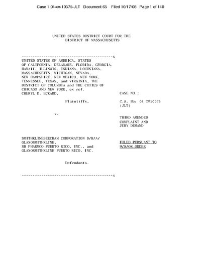 GlaxoSmithKline Pharmaceutical Products Third Amended Complaint - cover page