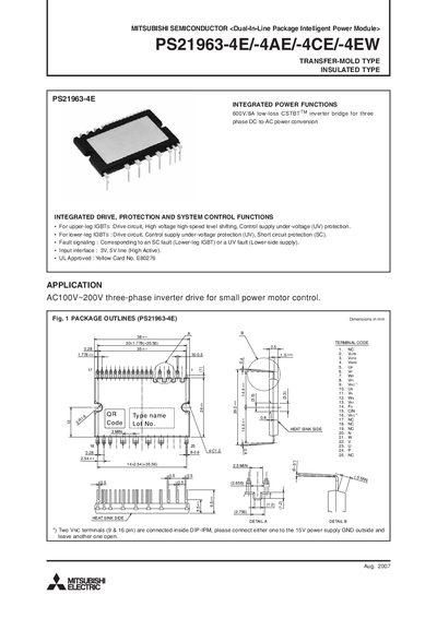 Mitsubishi PS21963-4E/4AE/4CE/4EW Intelligent Power Module Manual