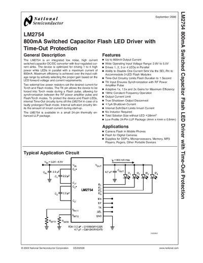 National Semiconductor LM2754 LED Driver Datasheet - cover page