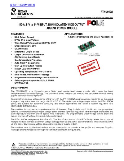 Texas Instruments PTH12040W Power Module Datasheet - cover page