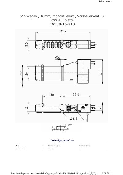 Camozzi EN530-16-P13 Pneumatic Valve Technology Data Sheet - cover page