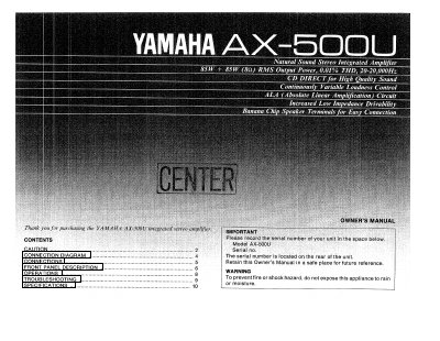 Yamaha AX-500U Stereo Amplifier User Manual - cover page
