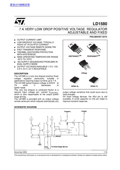 STMicroelectronics LD1580 Datasheet - cover page